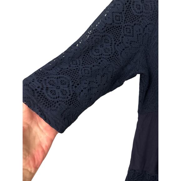 Dainty Jewels Navy Blue Modest Lace Tiered Ruffle Maxi Dress 3X Cottagecore - Picture 4 of 13